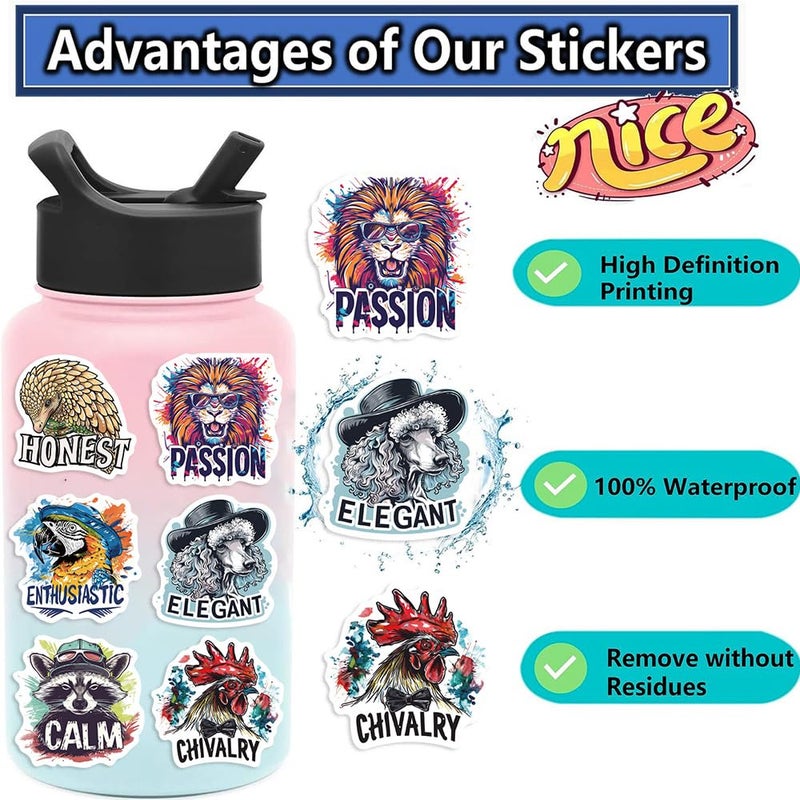 YOKSAS 50-Piece Motivational Watercolor Animal Sticker Pack â€“ Artistic Wildlife Decals with Positive Messages for Laptops, Water Bottles, Scrapbooking, Journals - Image 4